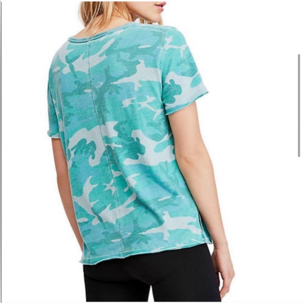 Free People Tourist Tee in Teal Camo- size XS - Picture 2 of 6